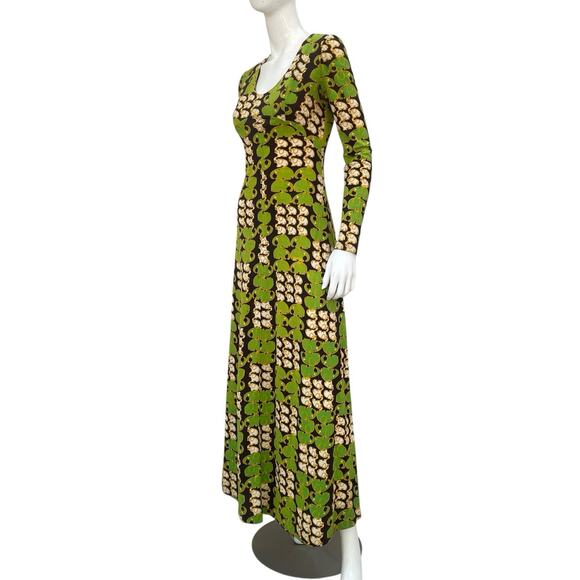 Vintage 60’s/70’s Elephant Print Op-Art Long Sleeve Maxi Dress, XS/S - Picture 6 of 13